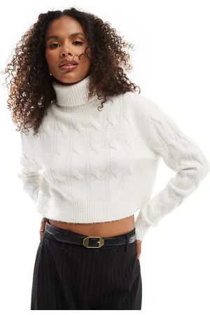 Tommy Hilfiger Cable knit roll neck jumper in oat white