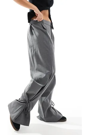 Pull&Bear Tie detail wide leg tailored trouser in
