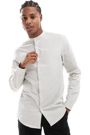 ASOS Slim fit grandad collar shirt in light