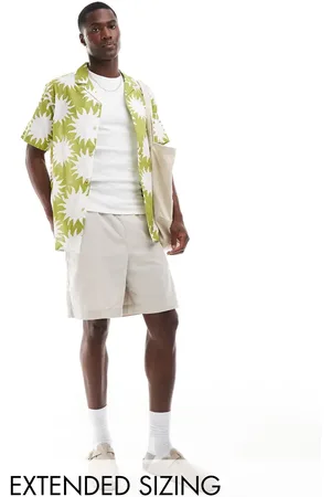ASOS Relaxed revere linen look shirt with sun print in
