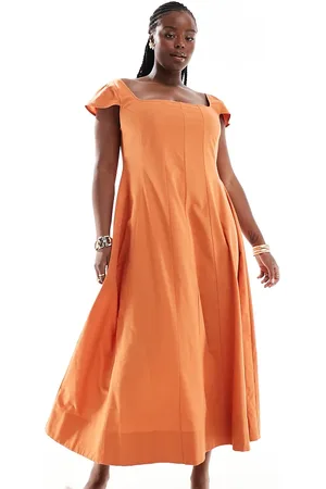 ASOS ASOS DESIGN Curve seamed maxi tennis dress with capped sleeve in dark mango