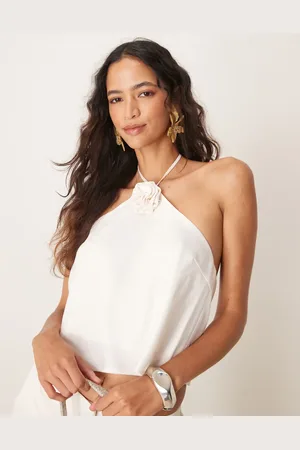 Y.A.S Halter neck corsage detail top co-ord in gardenia