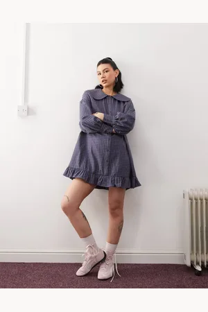Reclaimed Peter pan collar mini smock dress in check