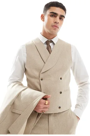 ASOS Skinny double breasted suit waistcoat with wool in camel barleyweave