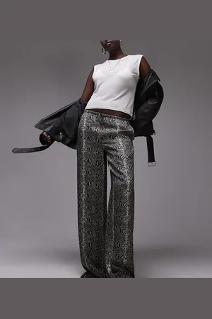 Topshop Satin wide leg with tie waist in snake