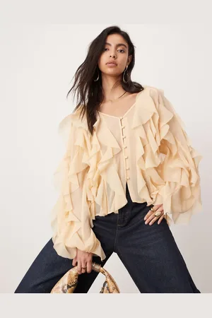 ASOS Ultimate raw edge ruffle blouse in beige