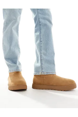 Pull&Bear Fur lined faux suede boot in stone