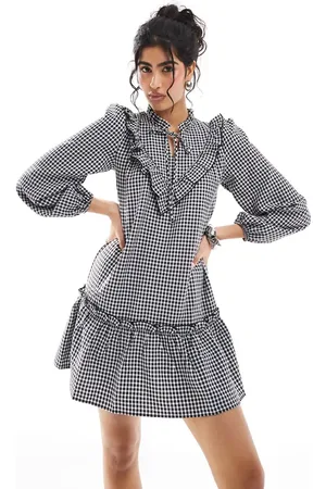 Miss Selfridge Ruffle front mini dress in gingham print