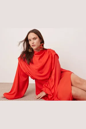 ASOS Curve satin volume blouson sleeve satin midi dress in