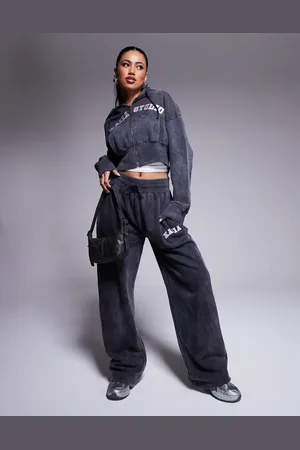 Kaiia Studio straight leg jogger co-ord in washed grey and pink