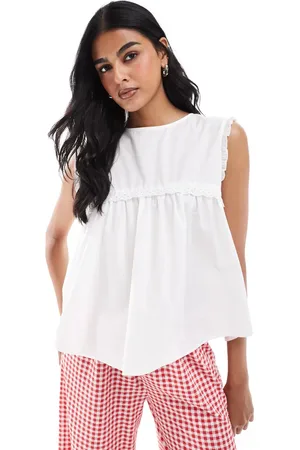 ASOS Cotton lace trim sleeveless blouse in