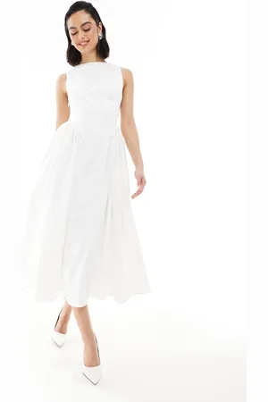 Six Stories Bridal drop waist bow back maxi dress in ivory