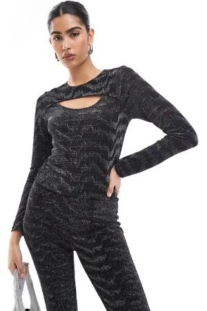 VERO MODA Long sleeved cut out top co-ord in and silver glitter