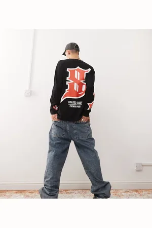 COLLUSION Long sleeve heavyweight red graphic t-shirt in