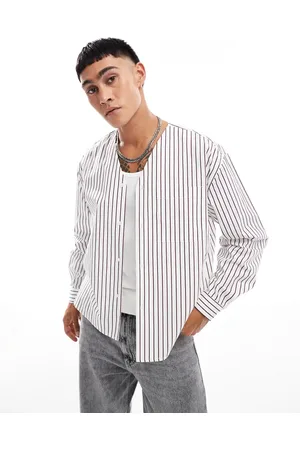 ASOS Oversized long sleeve shirt with baseball neck in stripe