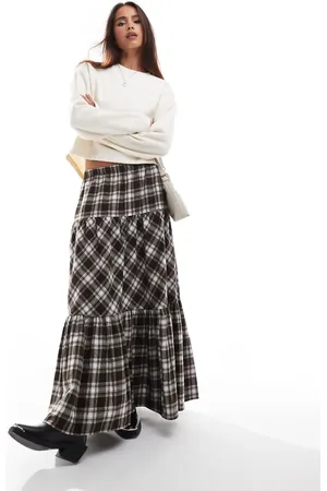 Stradivarius STR boho midi skirt in check print