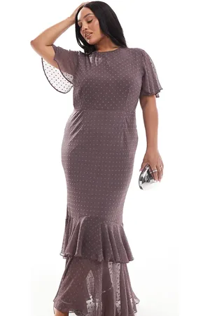 ASOS ASOS DESIGN Curve dobby angel sleeve tiered frill maxi dress in plum in mauve