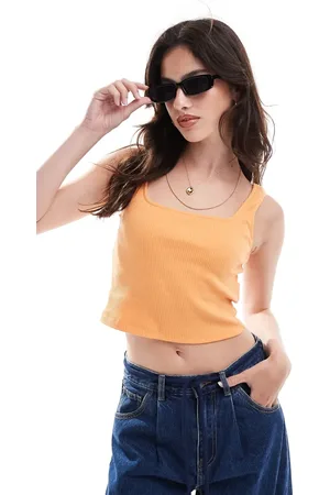 Pieces® Square neck crop top in tangerine