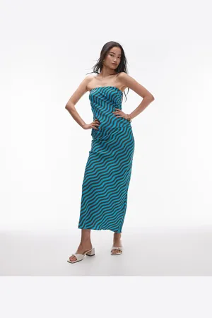 Topshop Co-ord wiggle stripe maxi skirt in turquoise and brown