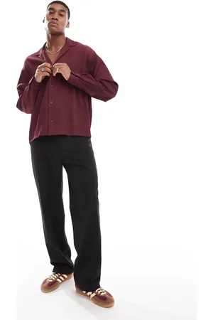 ASOS Boxy plisse shirt in burgundy