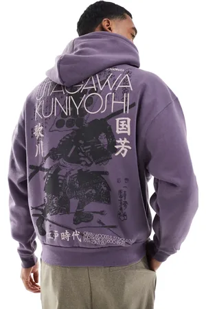 Pull&Bear Japanese printed hoodie in purple