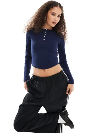 COLLUSION Long sleeve shrunken waffle henley tee in