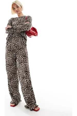 Pieces® Plisse wide leg trouser co-ord in leopard print