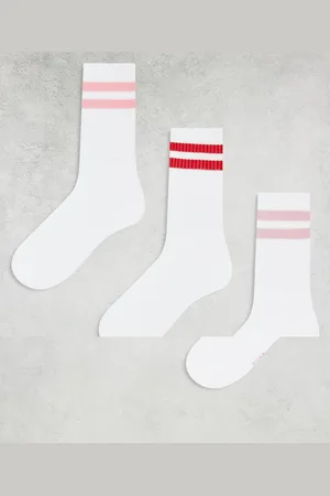JJXX 3 pack sport socks in white with pink red stripes