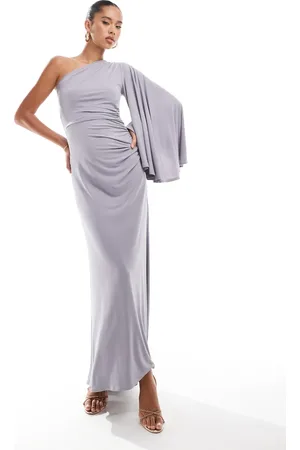Flounce London One shoulder jersey maxi dress with sleeve and fishtail skirt in