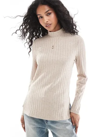Stradivarius Brushed ribbed long sleeve top in ecru