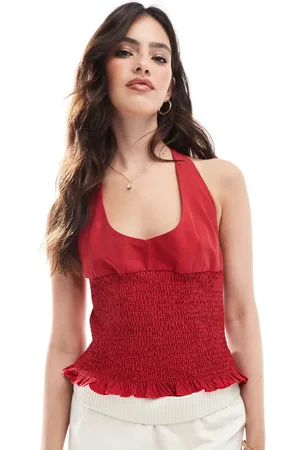 ASOS Poplin shirred halter top in