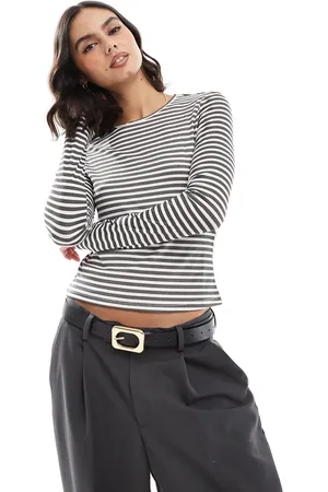 VERO MODA Long sleeved ribbed jersey top in asphalt stripe