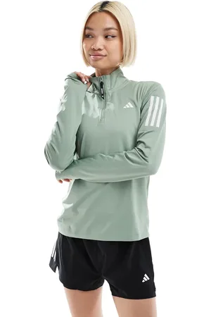 adidas Adidas Running Own The Run 1/4 zip top in silver green