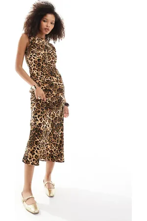 Miss Selfridge Slash neck scoop back maxi dress in animal print