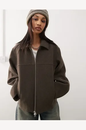 Weekday Ari wool blend jacket in dark mole