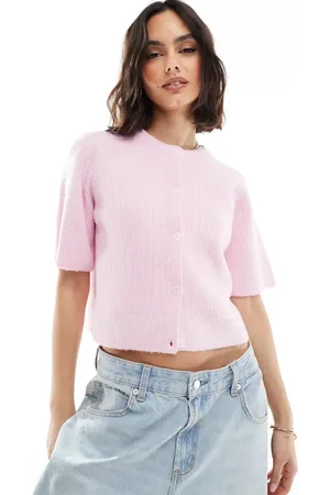 Pieces® Soft knit short sleeve cardigan in rose