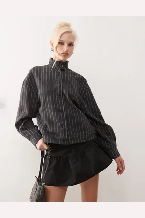 Motel Lastika pinstripe jacket in charcoal