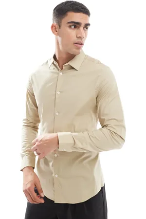 ASOS Skinny poplin shirt in stone