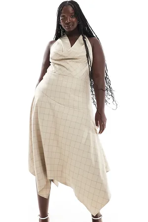 ASOS ASOS DESIGN Curve cowl neck halter midi dress with full skirt in check