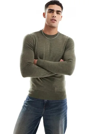 SCALPERS Classic Round Neck Tricot In Olive