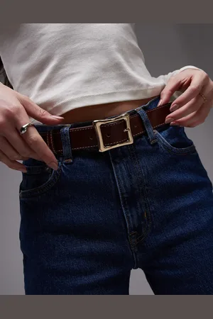 MANGO Square buckle contrast stitch belt in