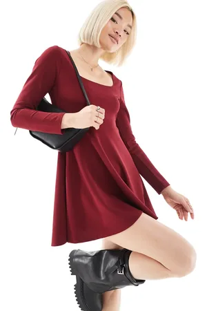 Miss Selfridge Scuba square neck mini dress in burgundy
