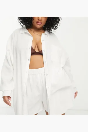 ASOS Curve cotton textured beach shirt co-ord in