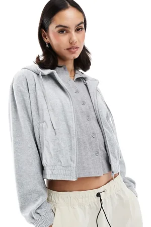 Stradivarius Velor zipper jacket in light
