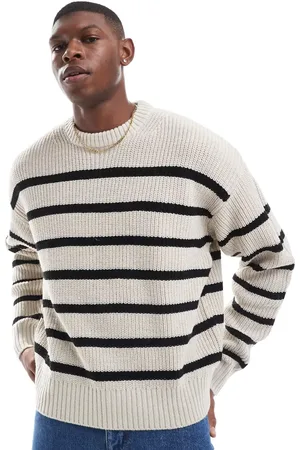Bershka Striped knitted jumper in ecru