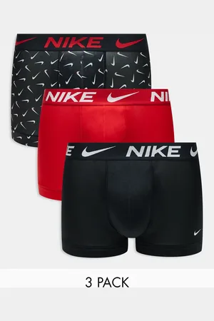 Nike Essential Microfibre 3 pack trunk in swoosh print/black/red