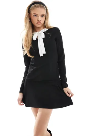Miss Selfridge Scuba crepe contrast bow dropped waist mini dress