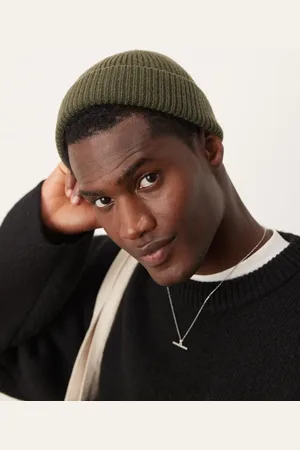 ASOS Lambswool mini fisherman ribbed beanie in khaki