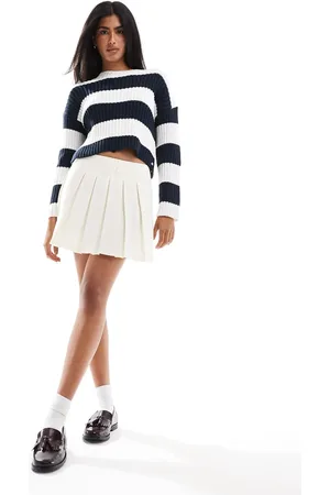 Pull&Bear Cropped ribbed knit jumper in stripe