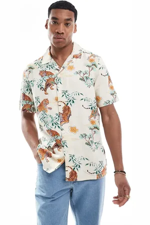 French Connection French Connection short sleeve revere shirt in white tiger print